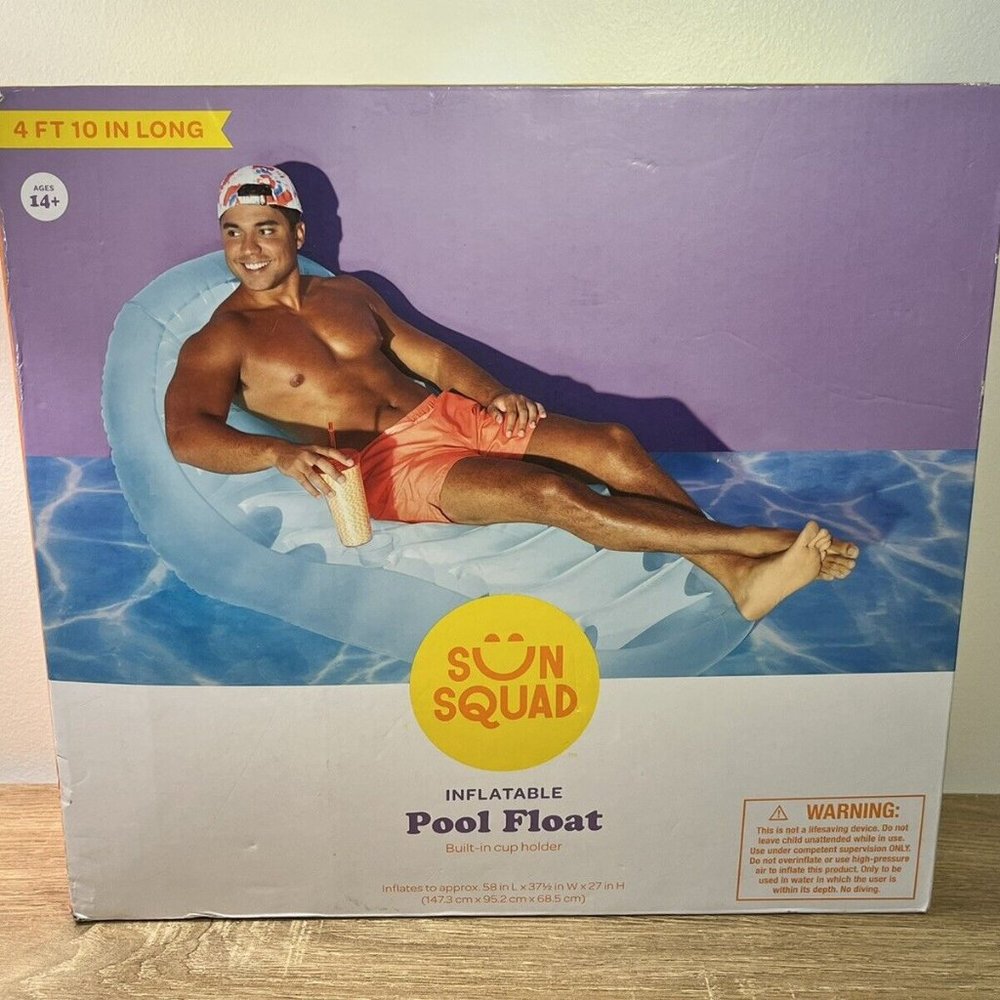 Sun Squad Inflatable Pool Floor 58”x37.5”x27. Built In Cup Holder